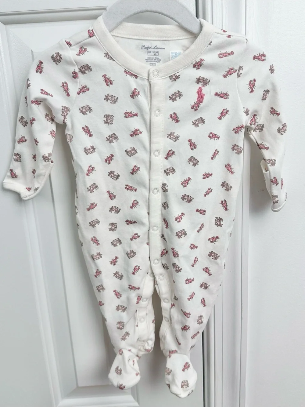 Ralph Lauren 3m girls sleeper footie pink lobster print NWOT